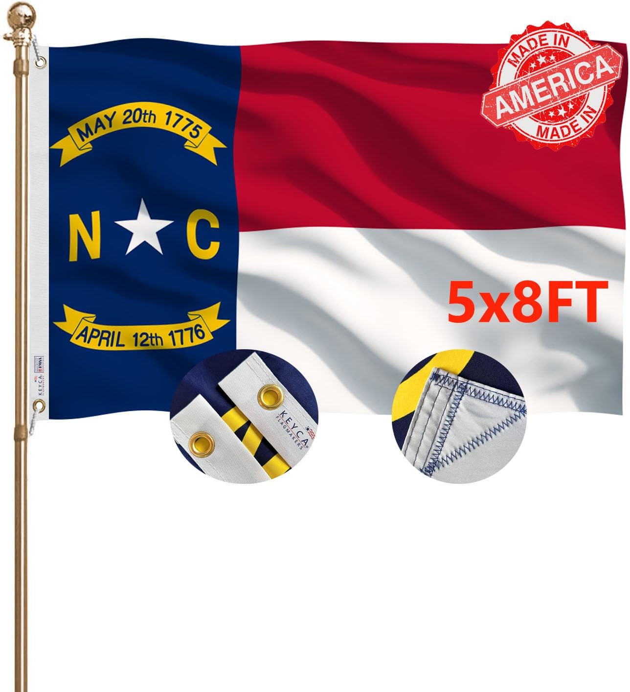 Bandera NC 5x8ft doble cara con anillos bronce