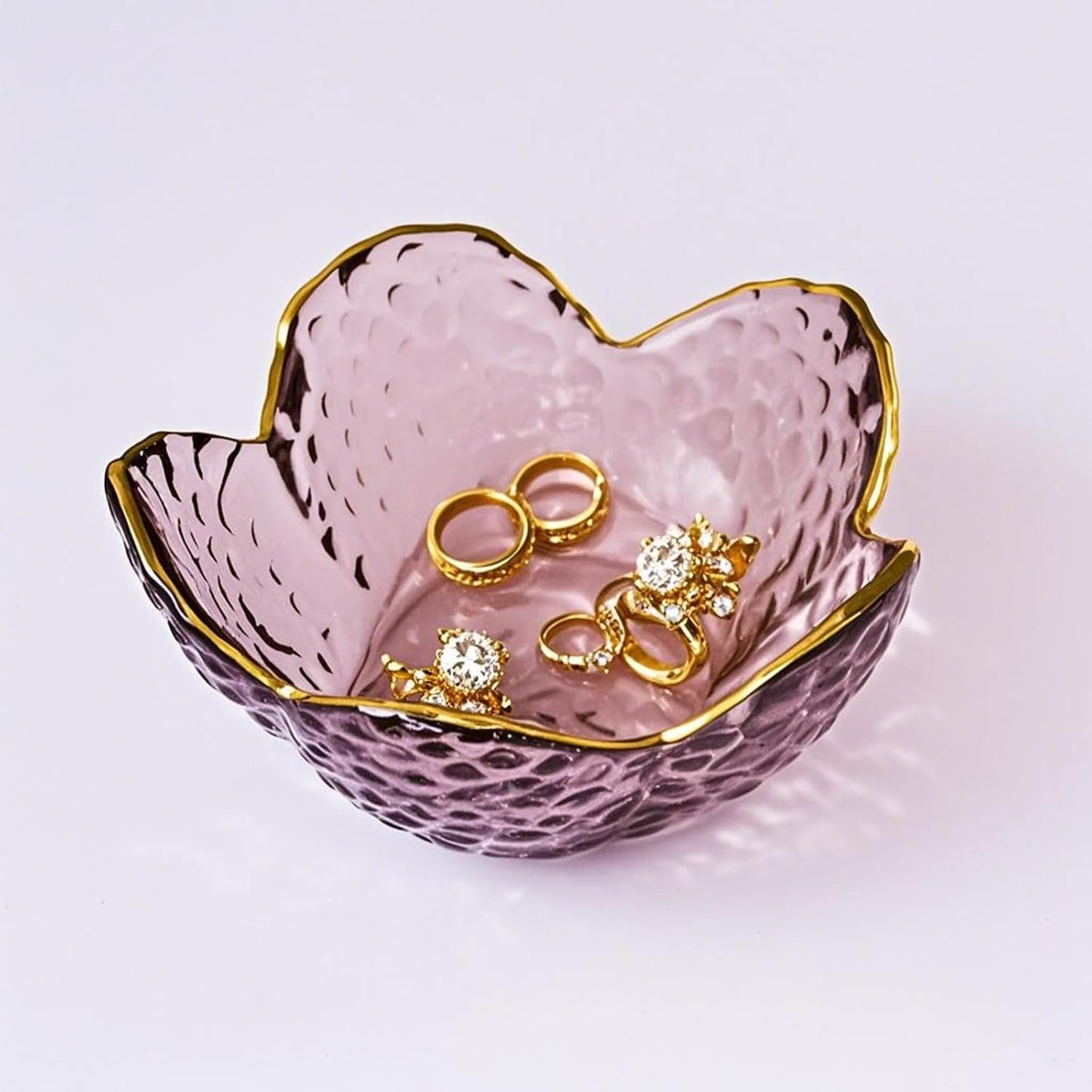 Bandeja cristal rosa para joyas anillo decoración mesita