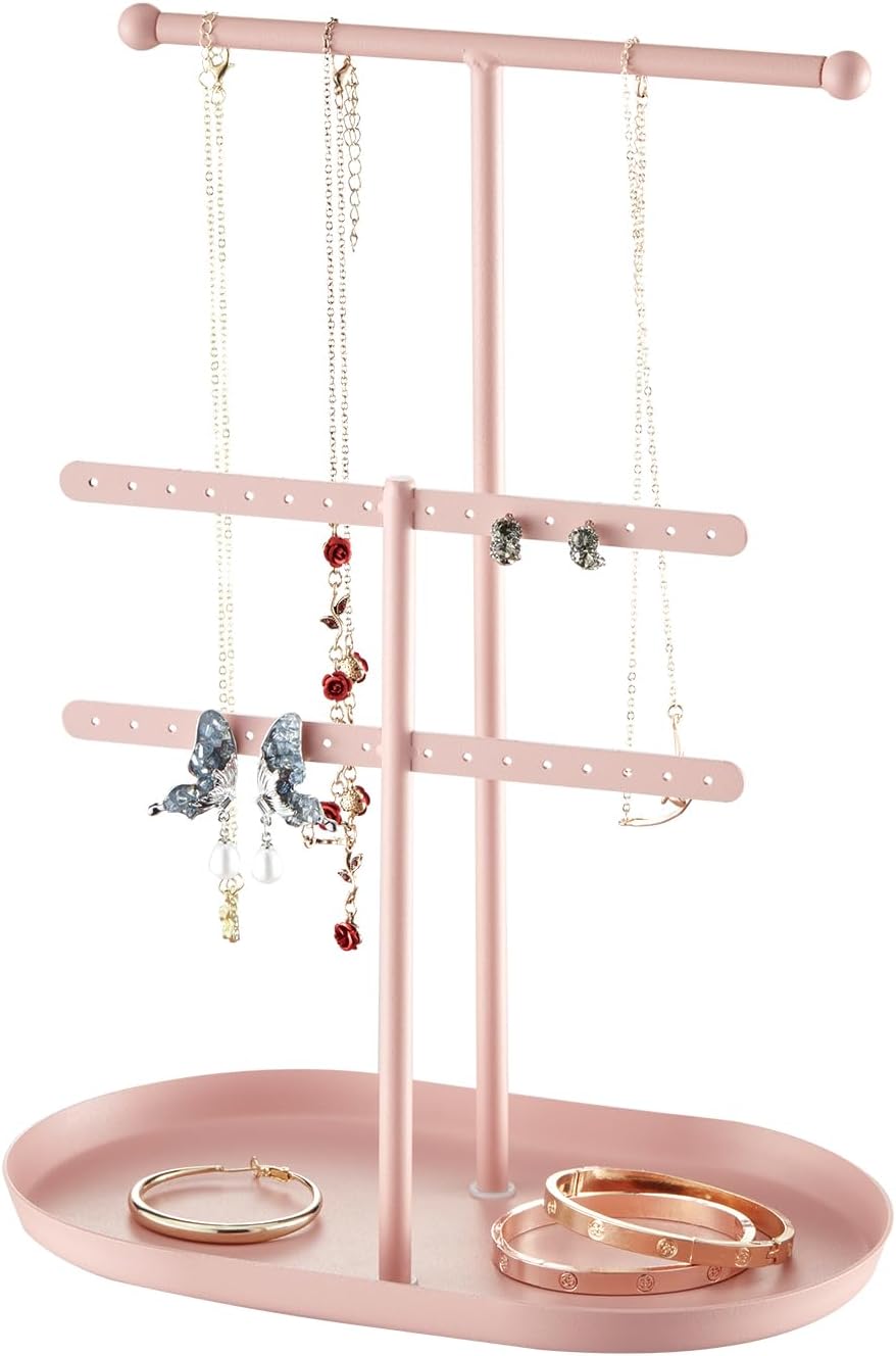 Organiz. joyas 2 niveles soporte aretes collares anillos