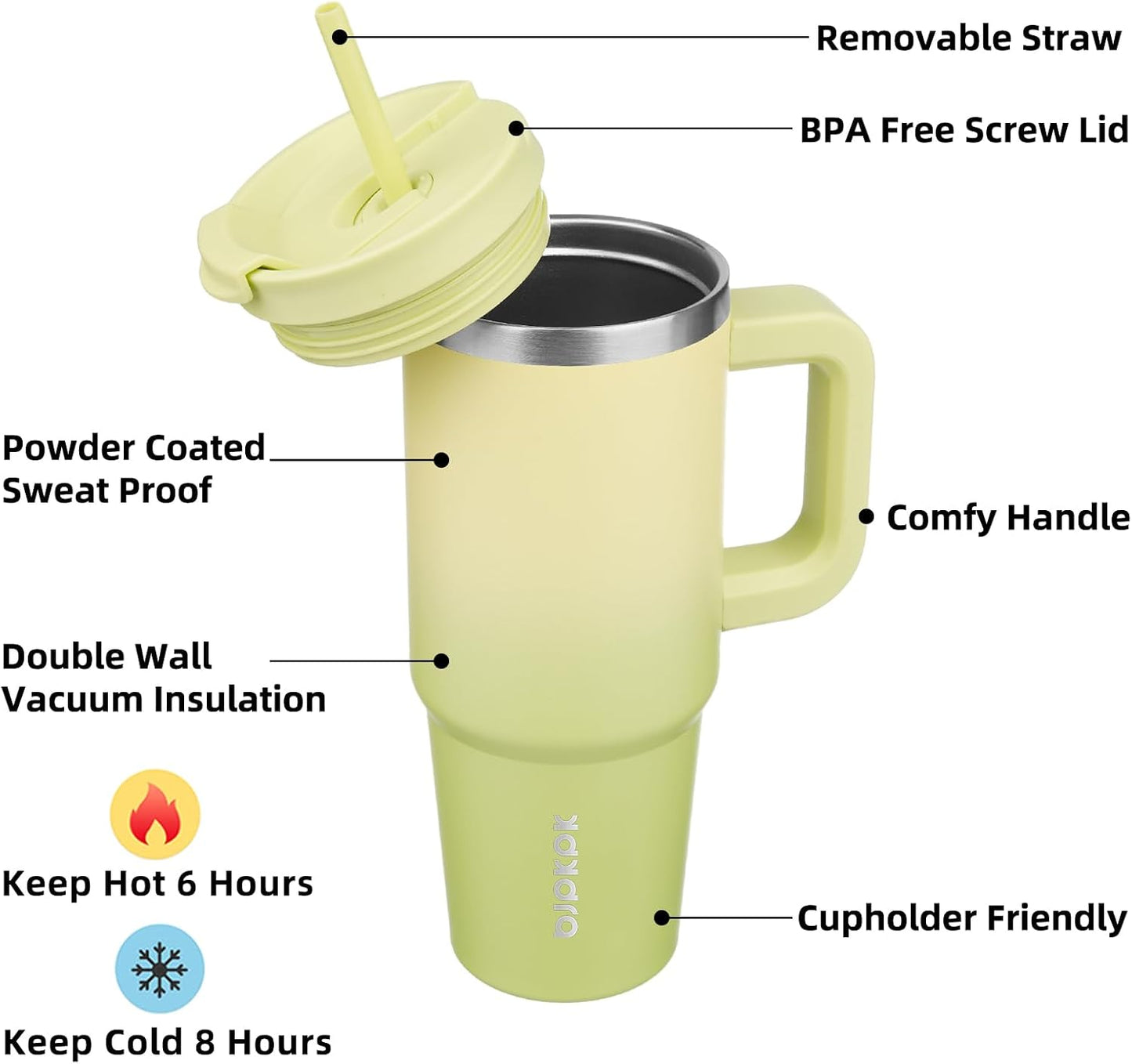 Vaso térmico acero inox asa tapa pajilla 770ml color lima