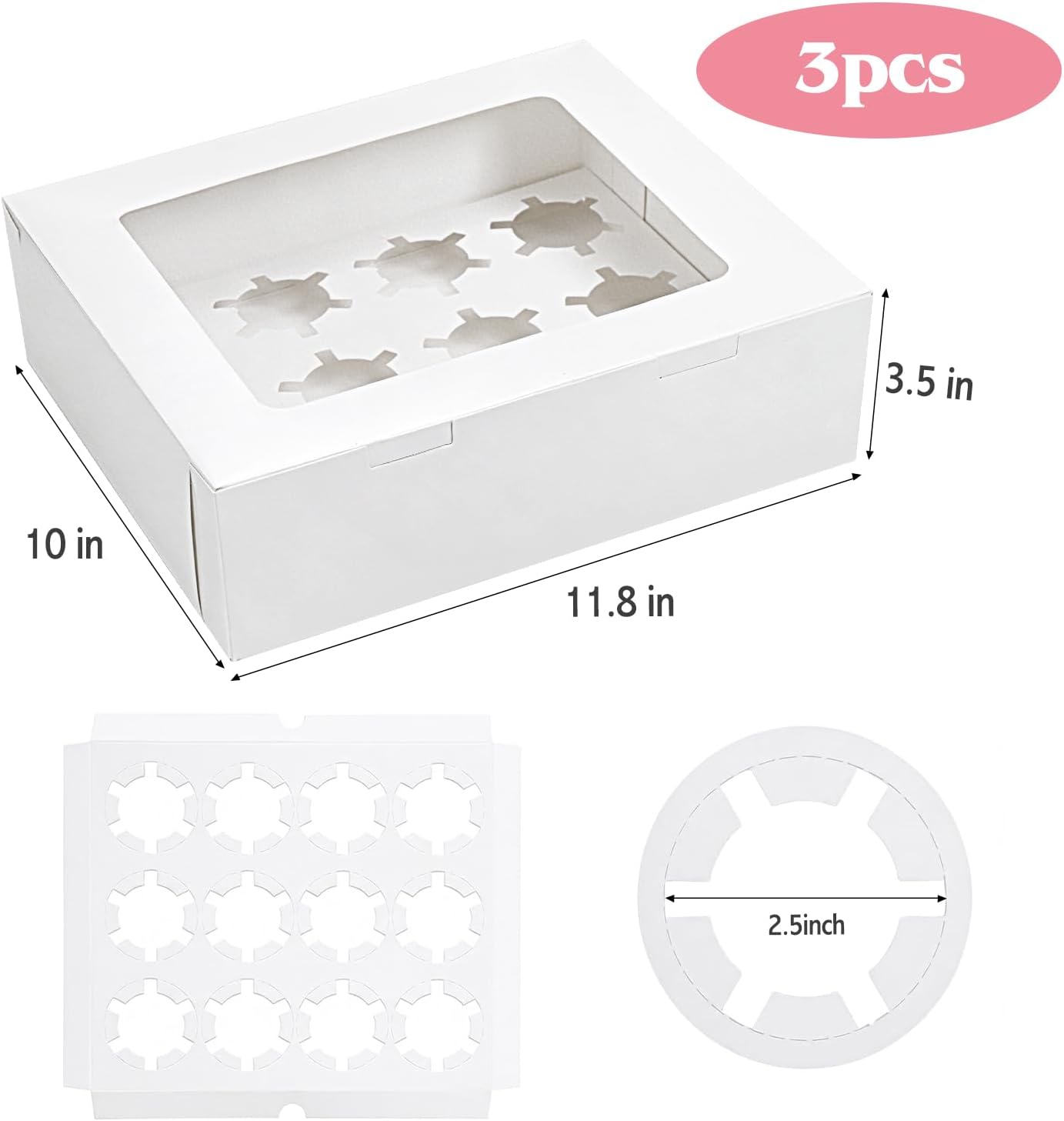Cajas para cupcakes Moretoes 12 unidades con ventana blanco