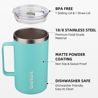 Taza café acero inox doble pared 25oz con 2 tapas sin BPA