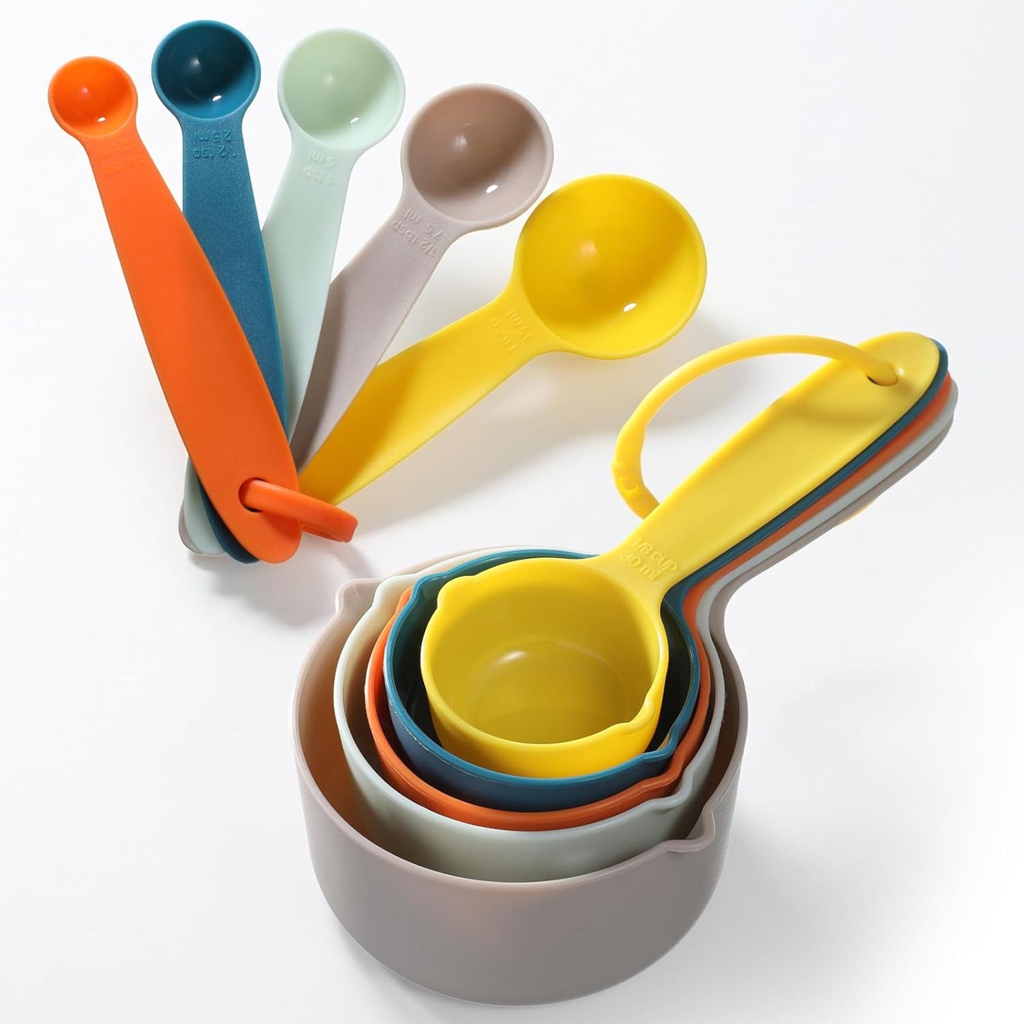Juego de 10 tazas y cucharas medidoras de plástico multicolor