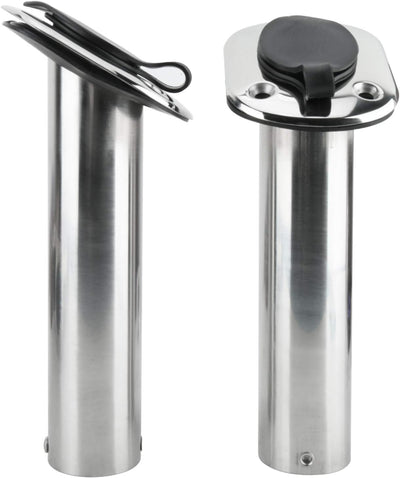 2 Soportes Caña Pescar Acero Inox Tapa PVC Negro 30 Grados