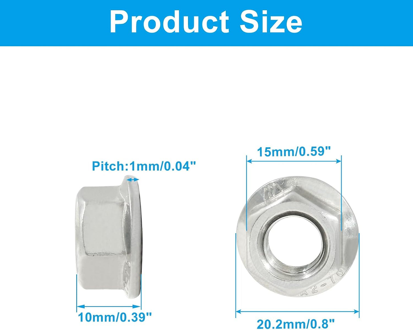 Tuercas hexagonales M10 acero inox 304 5 Uds