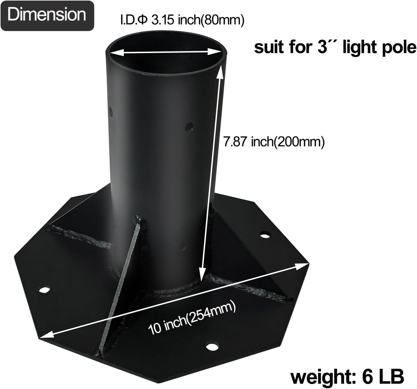 Base poste luz exterior anclaje brida metal negro