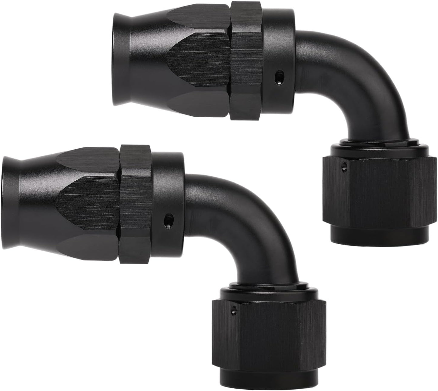 Adaptador manguera PTFE 90grados aluminio negro 2pzas