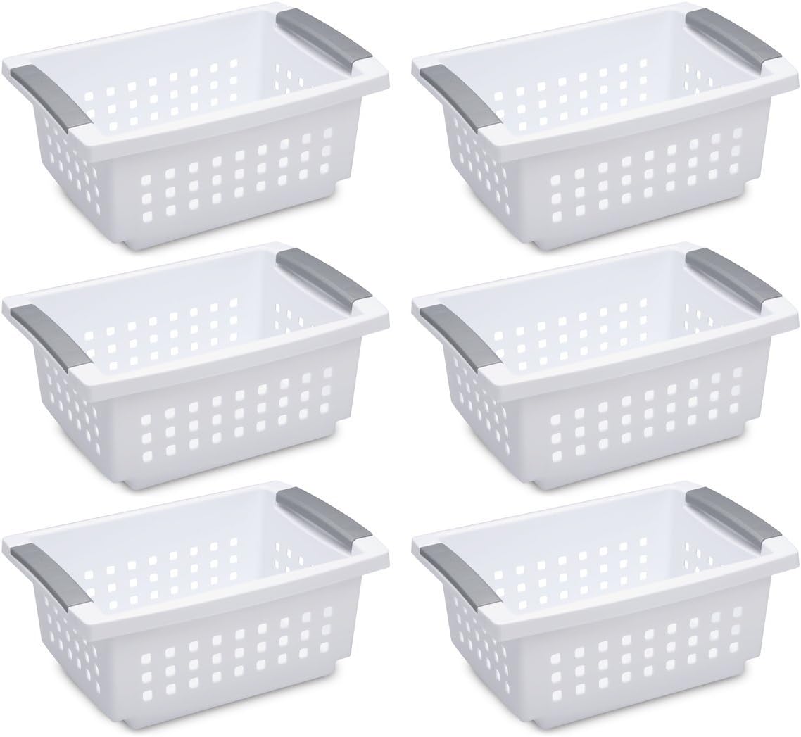 Cesta apilable blanca con detalles titanio set 6