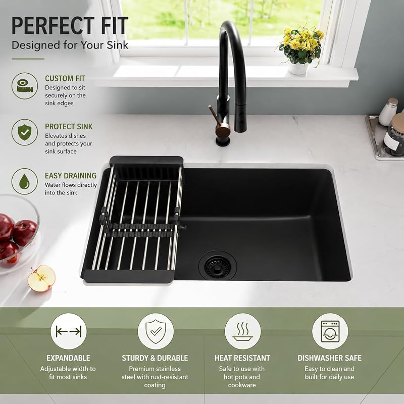 Fregadero cocina negro granito 30" bajo montaje