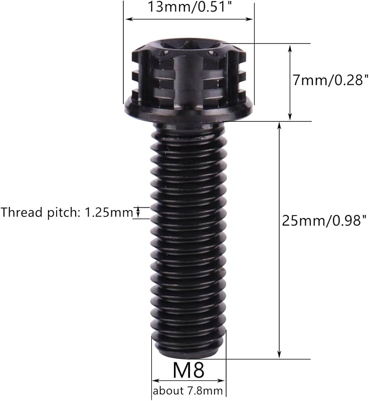 4 Pzas Tornillo Torx Titanio M8x25mm para Moto y Auto Negro