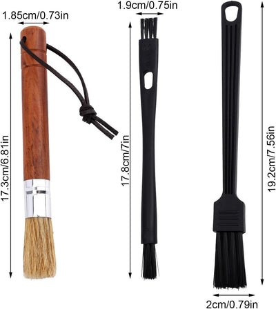 Juego de 3 cepillos de limpieza para molinillo de café con mango de madera