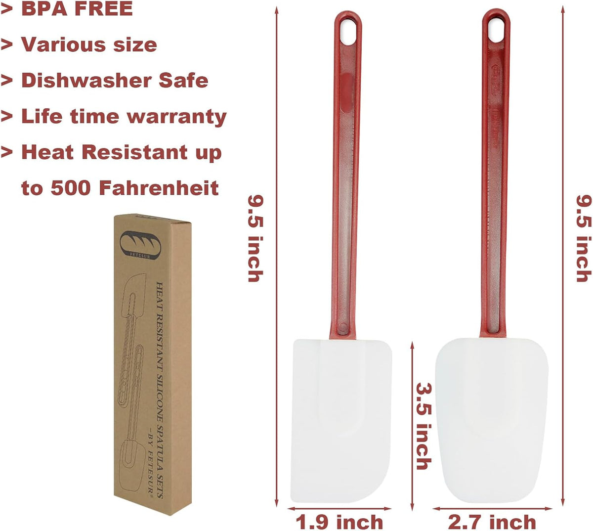 Set 2 Espátulas Silicona Resistentes Calor 9.5pulg