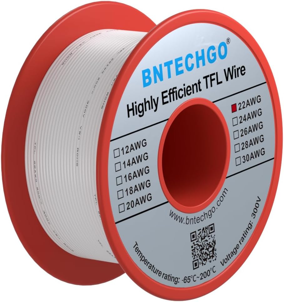 Alambre cobre estañado FEP 22AWG blanco 50ft -65 a 200°C