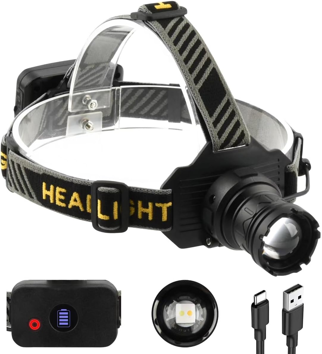 Linterna frontal LED recargable USB 1080lm 6 colores luz