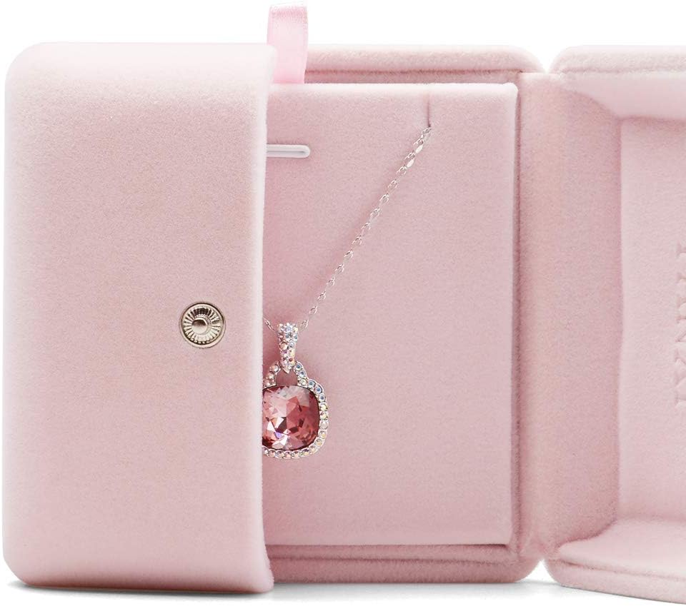 Caja terciopelo rosa para joyas pendientes colgantes