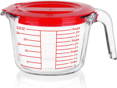 Taza medidora vidrio 4 tazas con tapa mango para cocinar