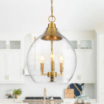 Lámpara colgante dorada 3 luces globo 13pulg vidrio soplado
