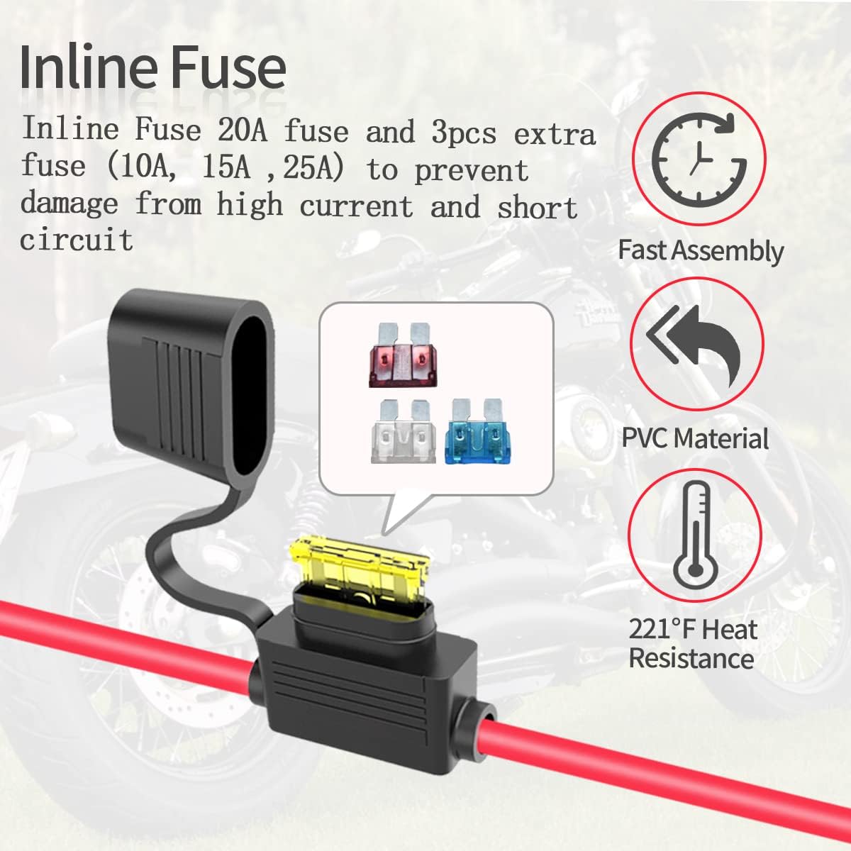 Arnés terminal SAE a anillo con fusible 10-25A para moto