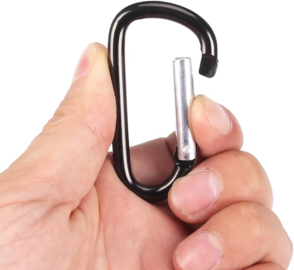 20 Mosquetones Aluminio Forma D 2.5pulg Ganchos Resorte Negro