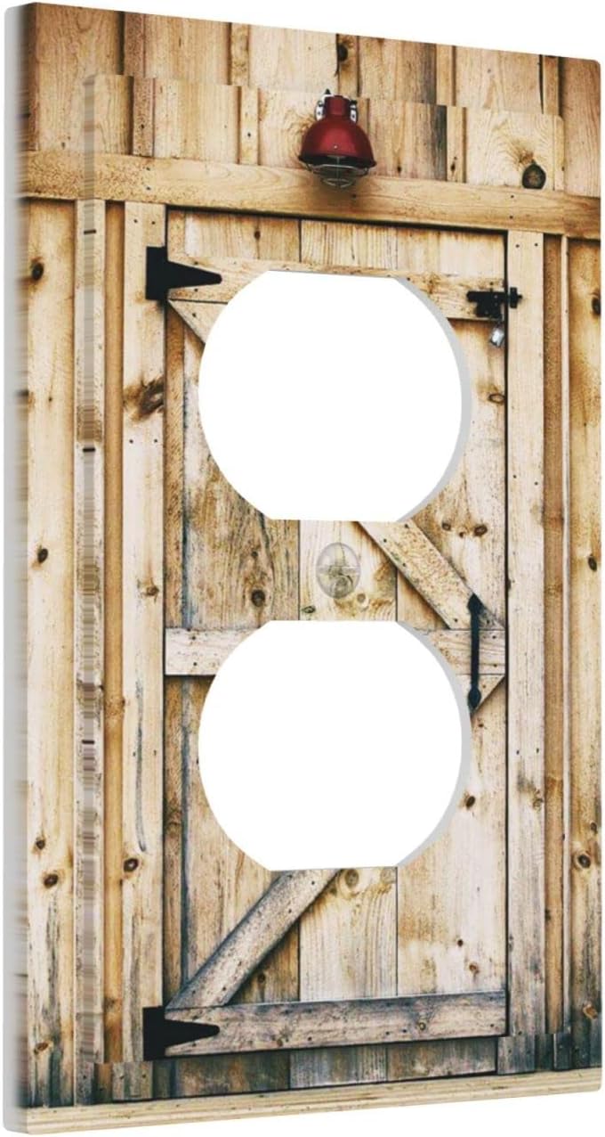 Placa tomacorrientes 1 gang diseño puerta granero rústica