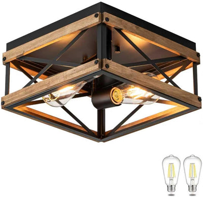 Lámpara techo 2 luces rústica metal madera cocina dormitorio