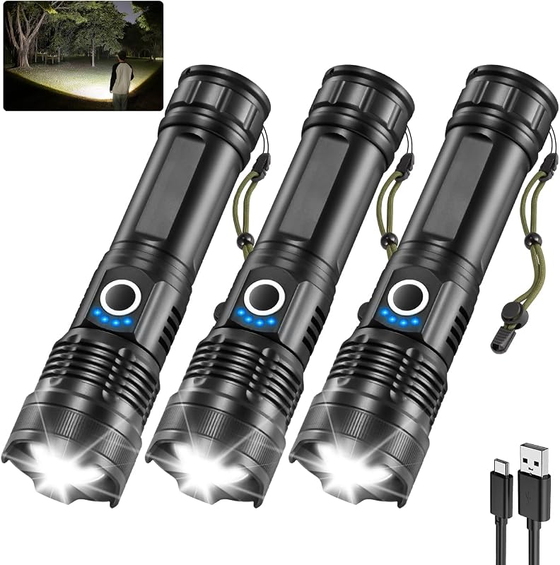 3 Linternas LED Recargables 5 Modos Alta Potencia