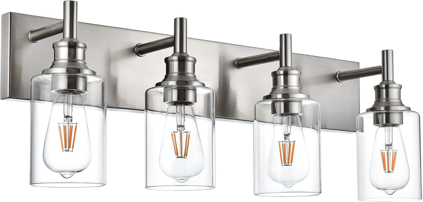 4 Luces Tocador Níquel Vidrio Aplique