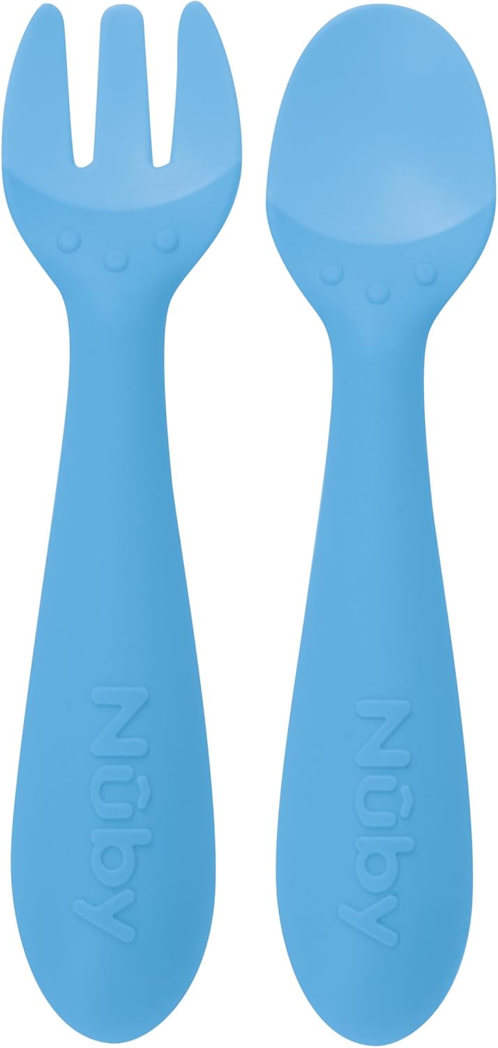 Set 12 Pzas Tenedores y Cucharas Silicón Fácil Agarre Azul