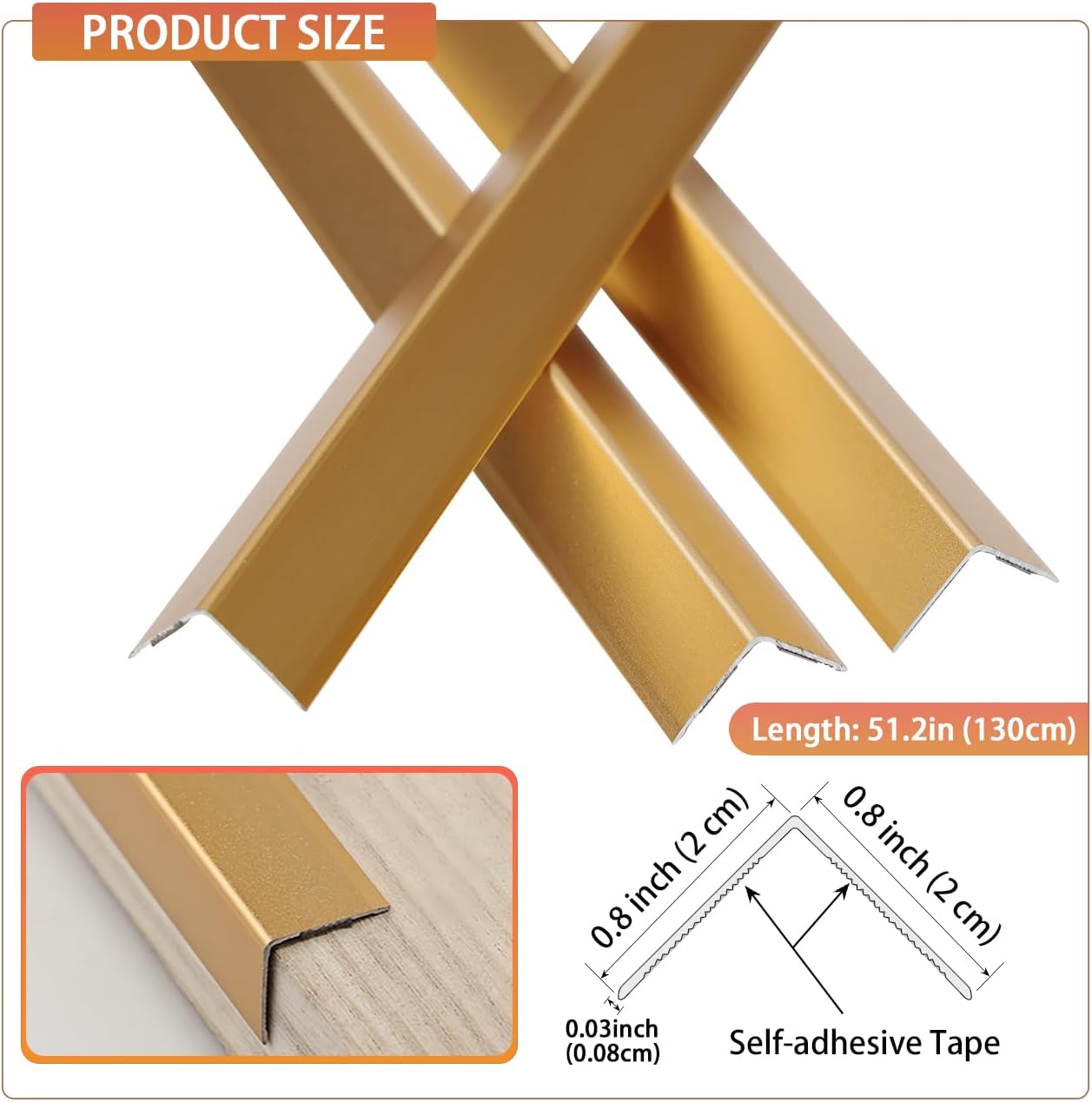 Protectores esquina pared aluminio forma L 4 pzas oro mate