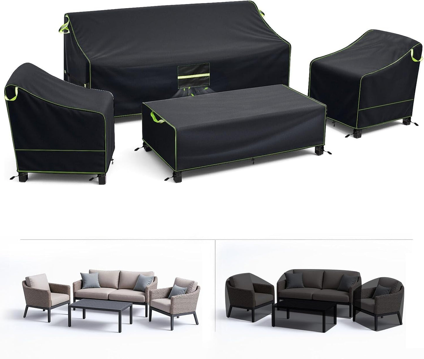 4 Fundas Muebles Exterior Tela Oxford 420D Negro