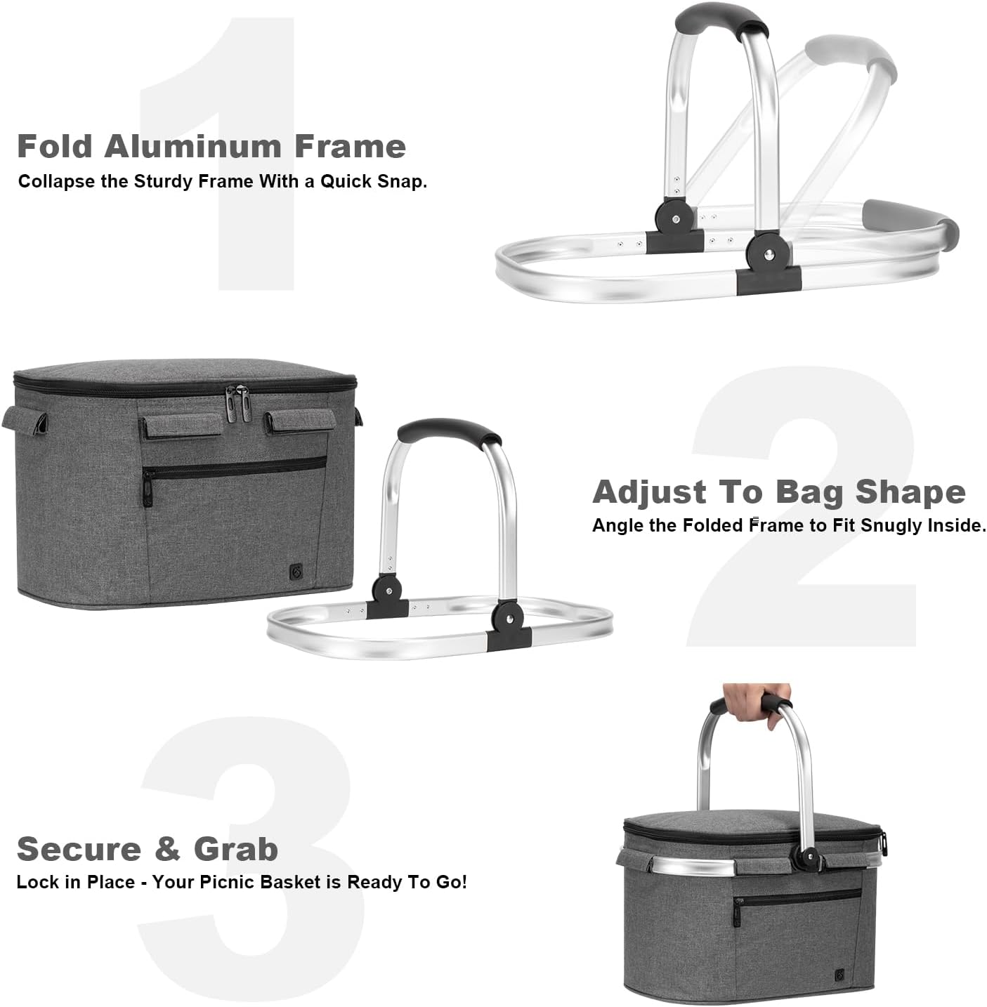 Nevera portátil tipo cesta plegable grande gris