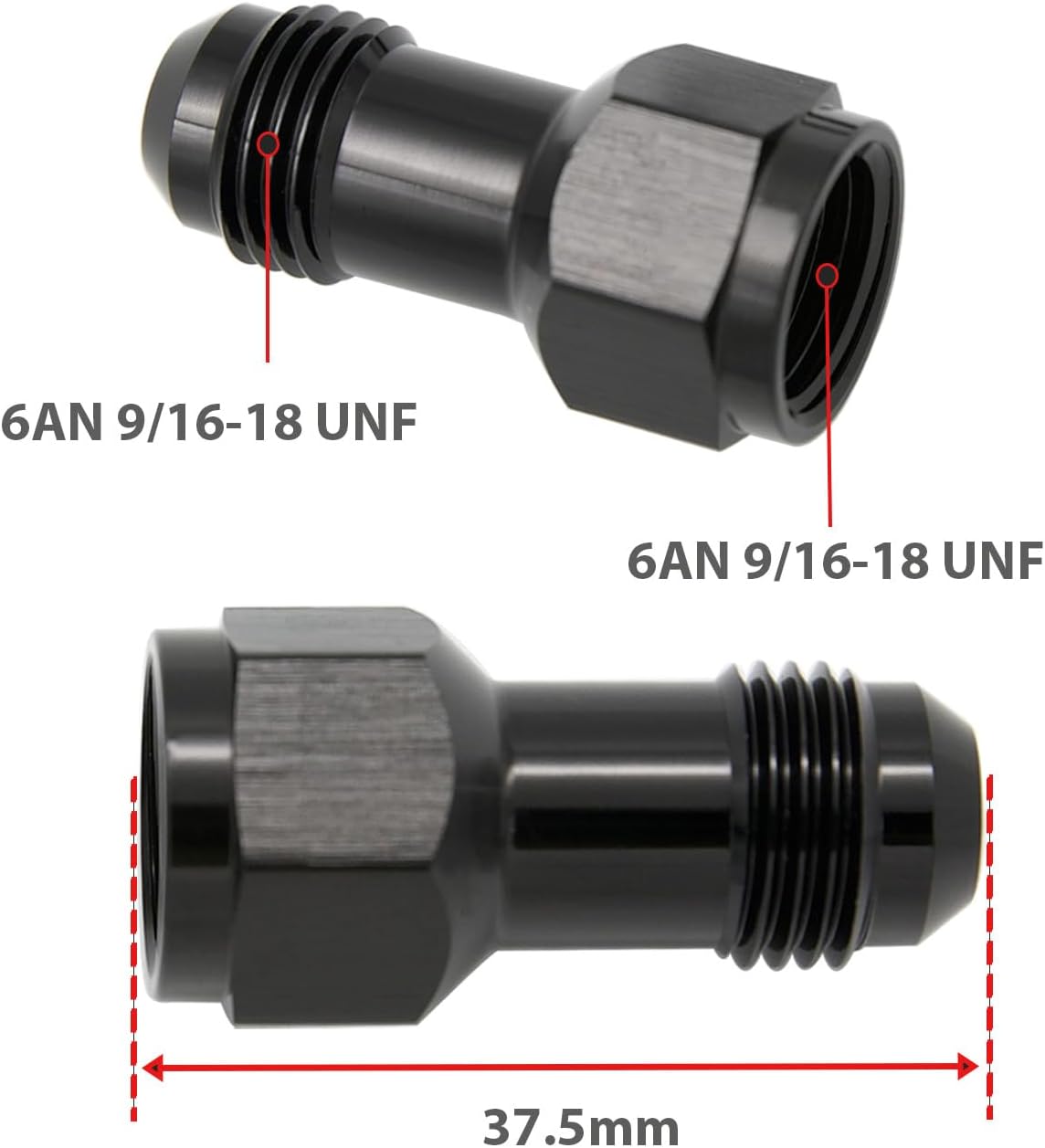 Extensor AN6 aluminio con anillo tórico negro 1.476"