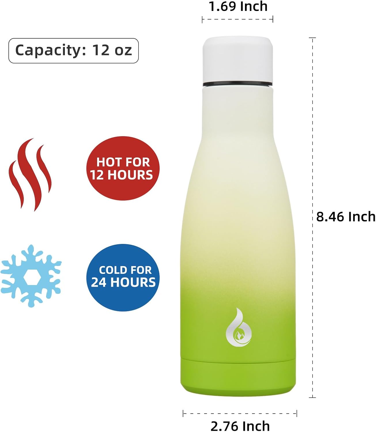 Botella agua acero inox 12oz térmica color verde
