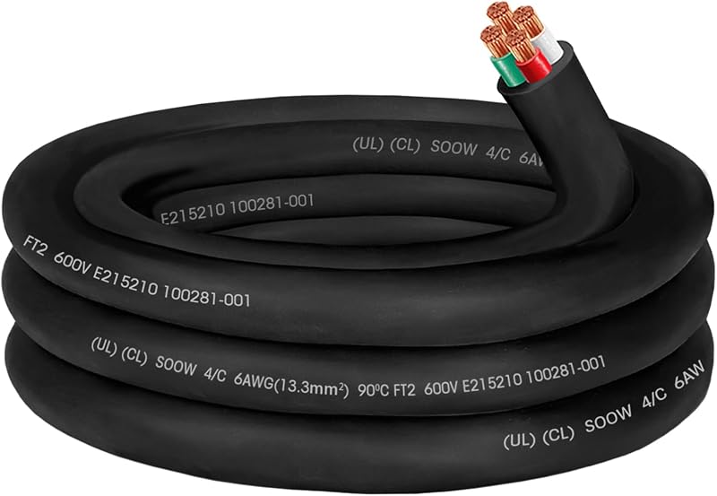 Cable SOOW 6 ft 6/4 AWG 600V para motor generador soldadora