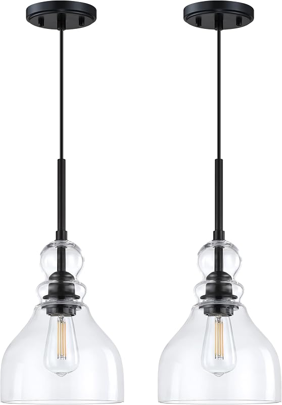 2 Pzas Lámpara Colgante Cocina Vidrio Negro