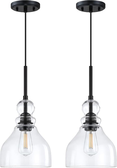 2 Pzas Lámpara Colgante Cocina Vidrio Negro