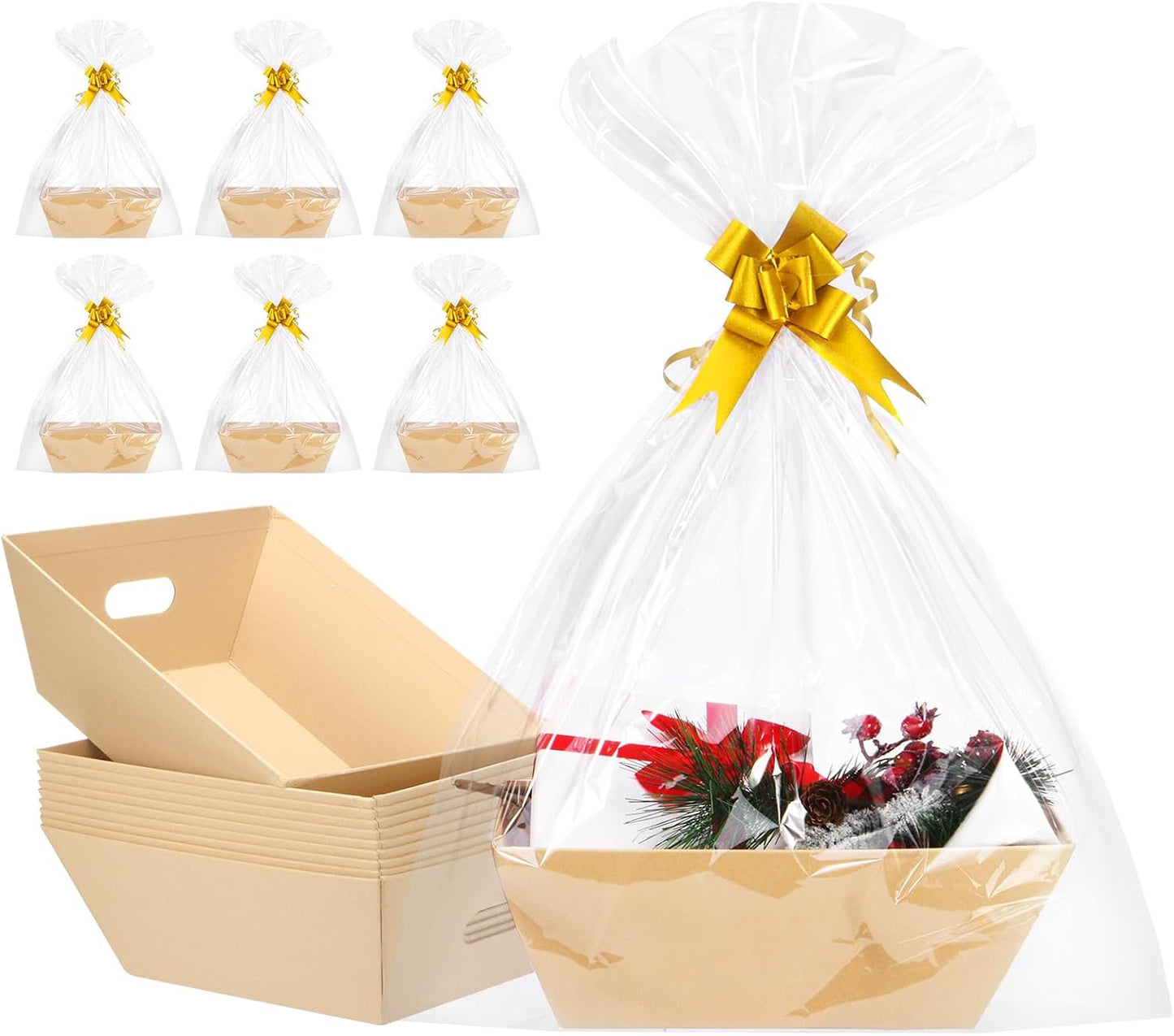 10 Cestas Regalo Kraft 10x12" con 10 Lazo
