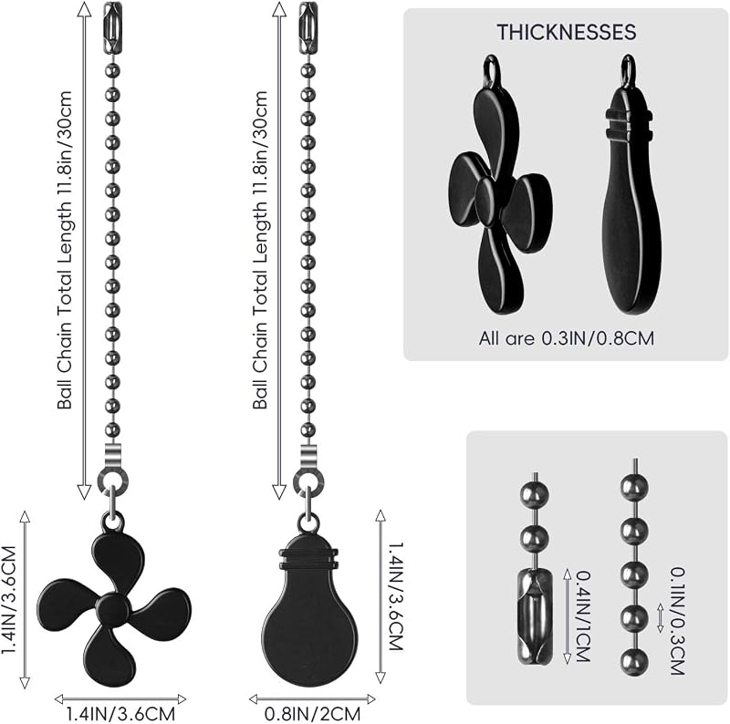 Cadena tracción ventilador 12pulg con cuentas bola negro