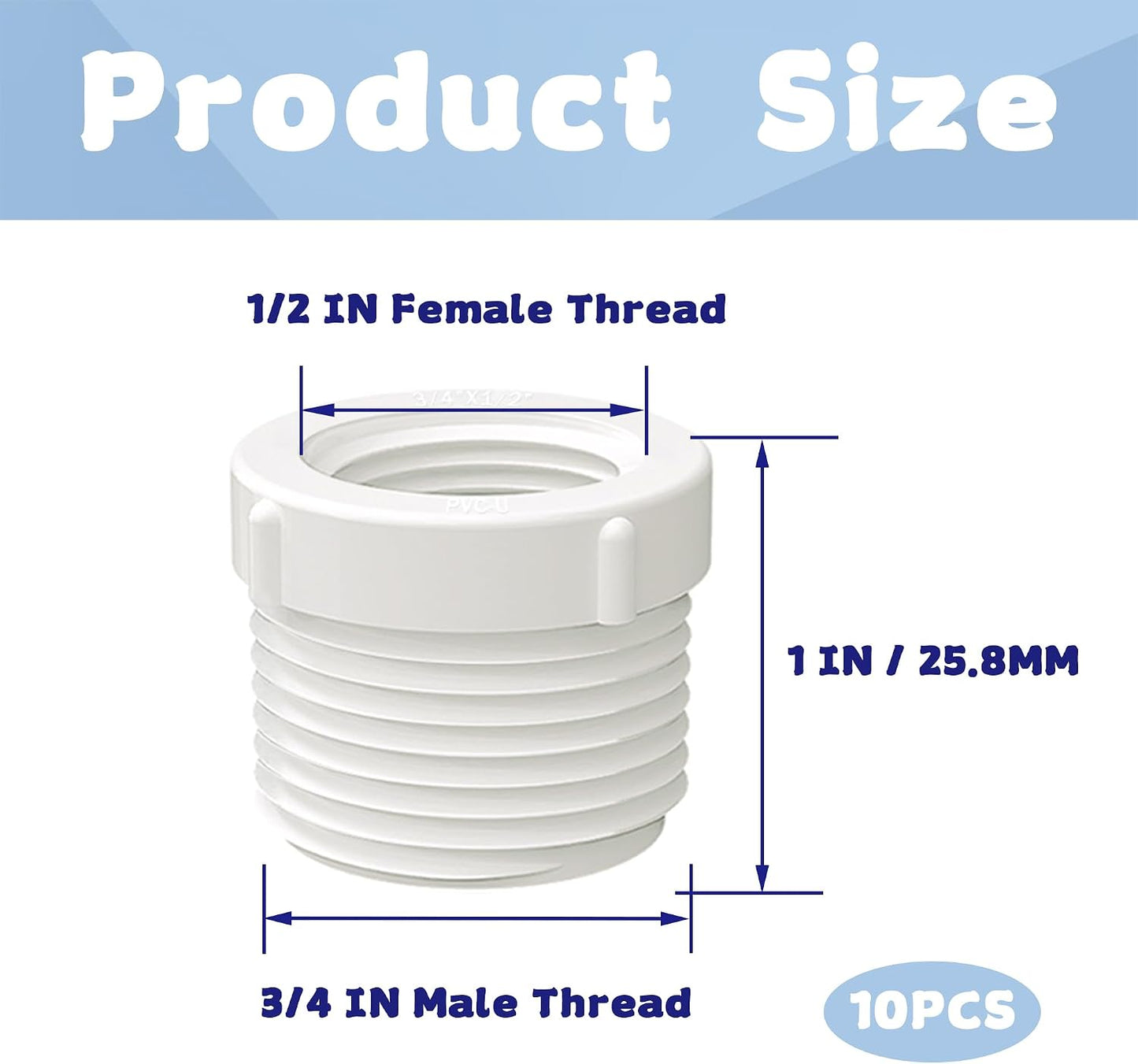 10 Pzas Reductor PVC 3/4 a 1/2 pulg