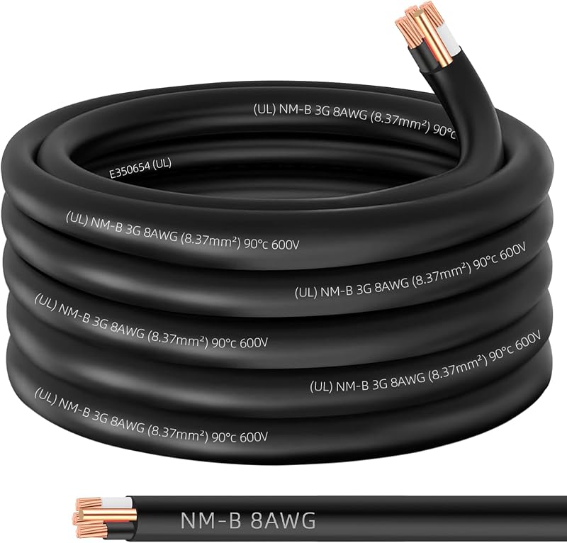 Cable NM-B 8/3 con tierra 25pies cobre 8AWG PVC