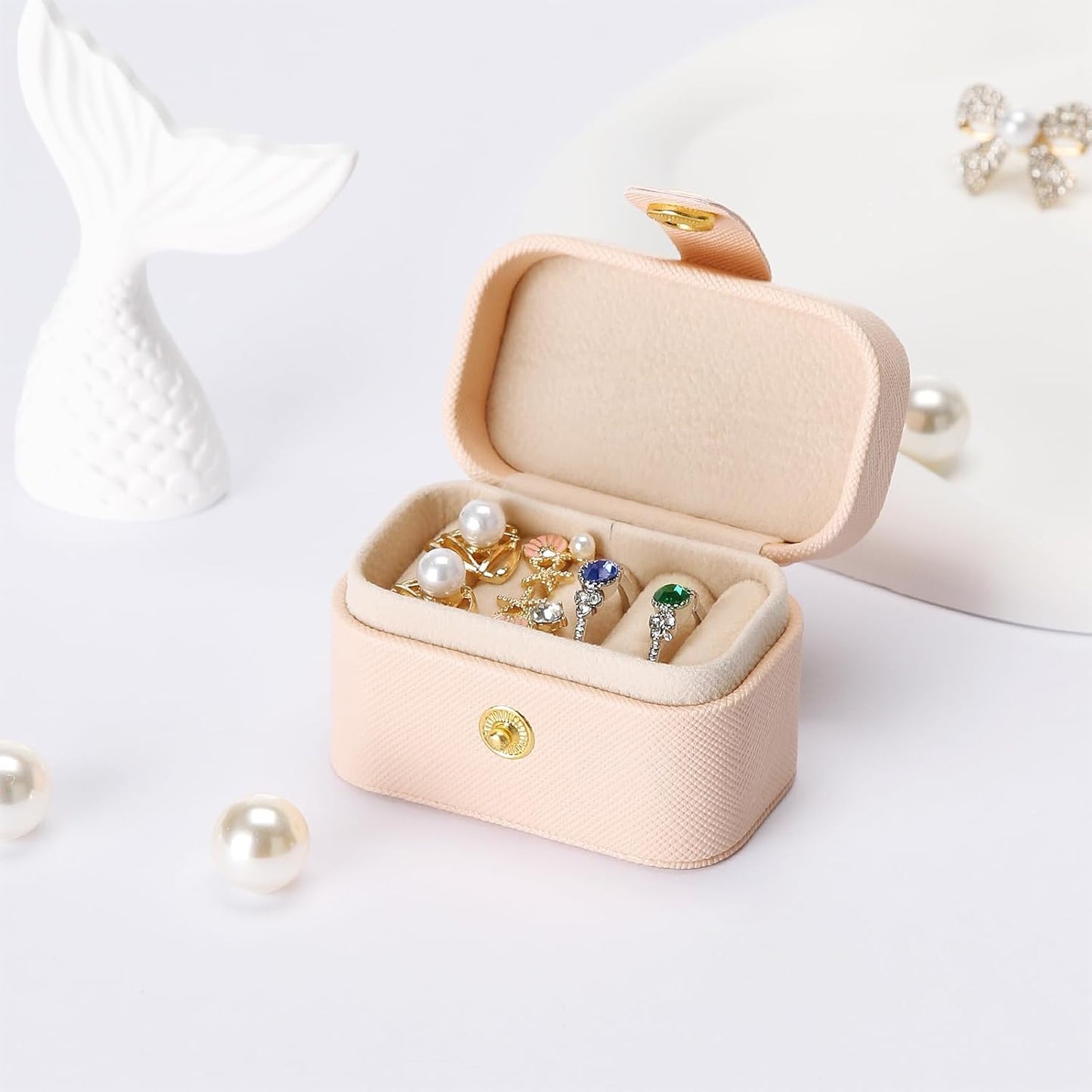 Caja viaje joyería mini organiz. anillos múltiples rosa