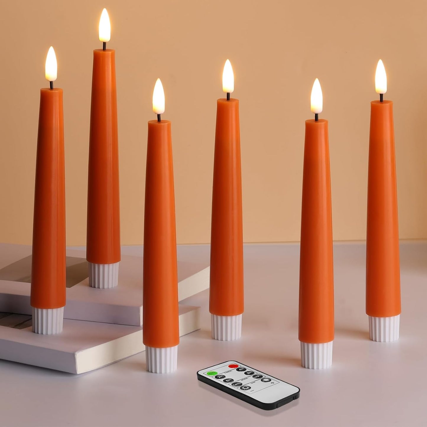 Set 6 velas cónicas LED naranja control remoto