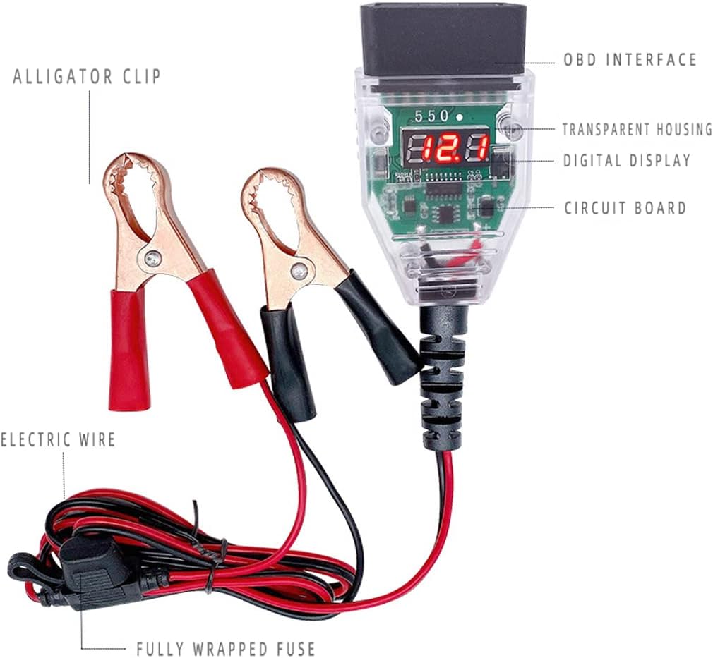 Conector OBD2 protector ECU batería 12V pantalla digital