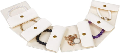 Joyero viaje para mujer 6 bolsas mini aretes collar beige