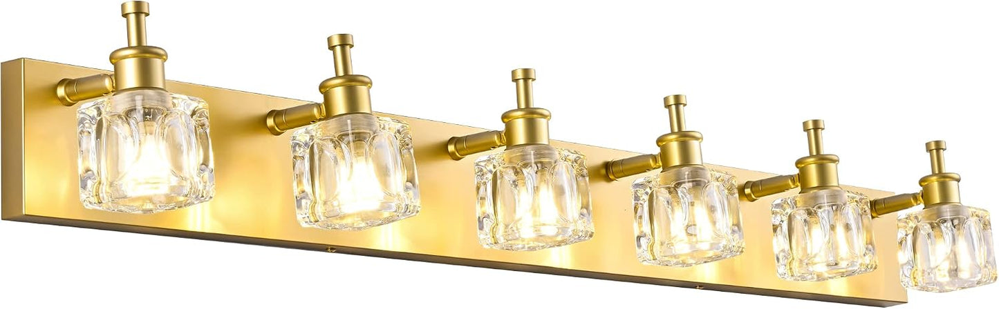 6 Luces modernas de baño en cristal dorado