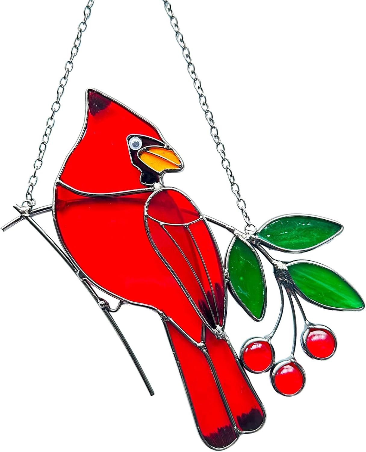 Adornos pájaros rojos vitrales decoración cardenal para casa