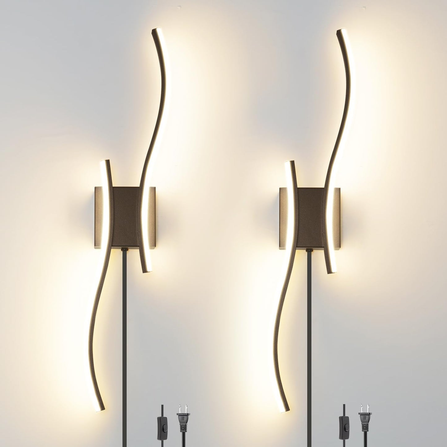 2 Apliques Pared Led Negro Regulable Control Remoto