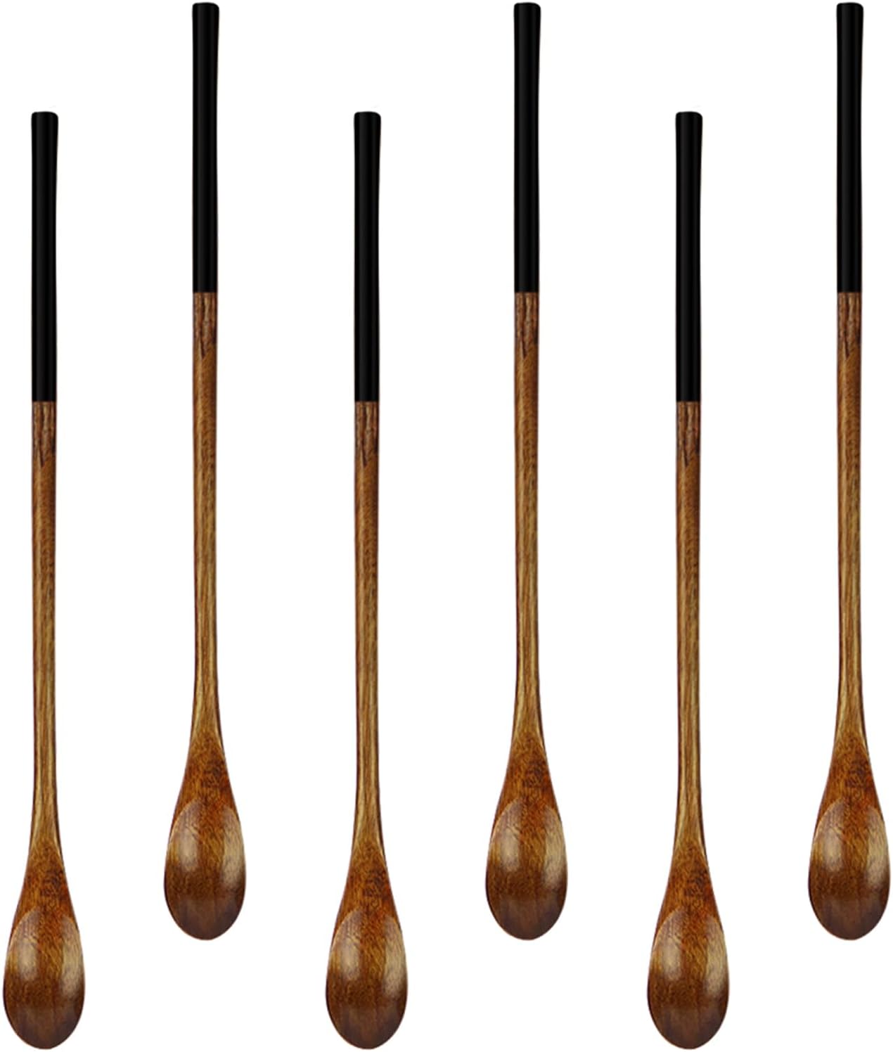 6 Cucharas Madera 9pulg Mango Largo Reutilizables