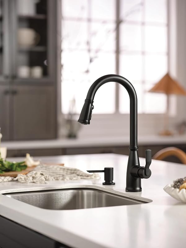 Grifo cocina negro mate con dispensador jabón y rociador