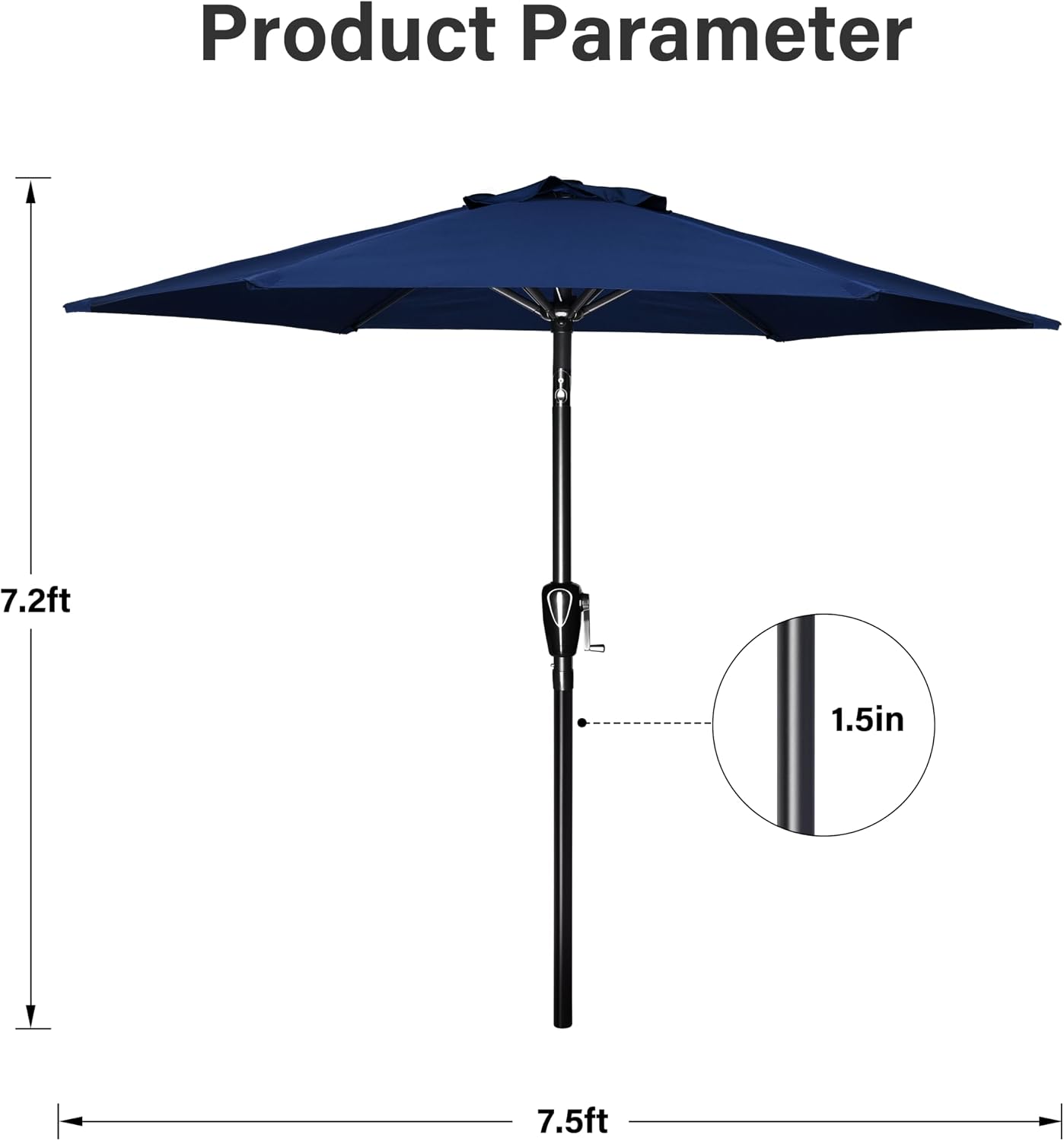 Sombrilla 7.5ft para patio con 6 varillas resistentes